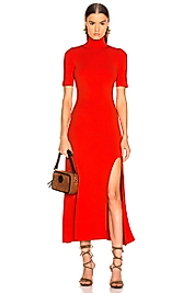 Kadın Kırmızı Balıkçı Yaka Yırtmaçlı Kırmızı Abiye Elbise